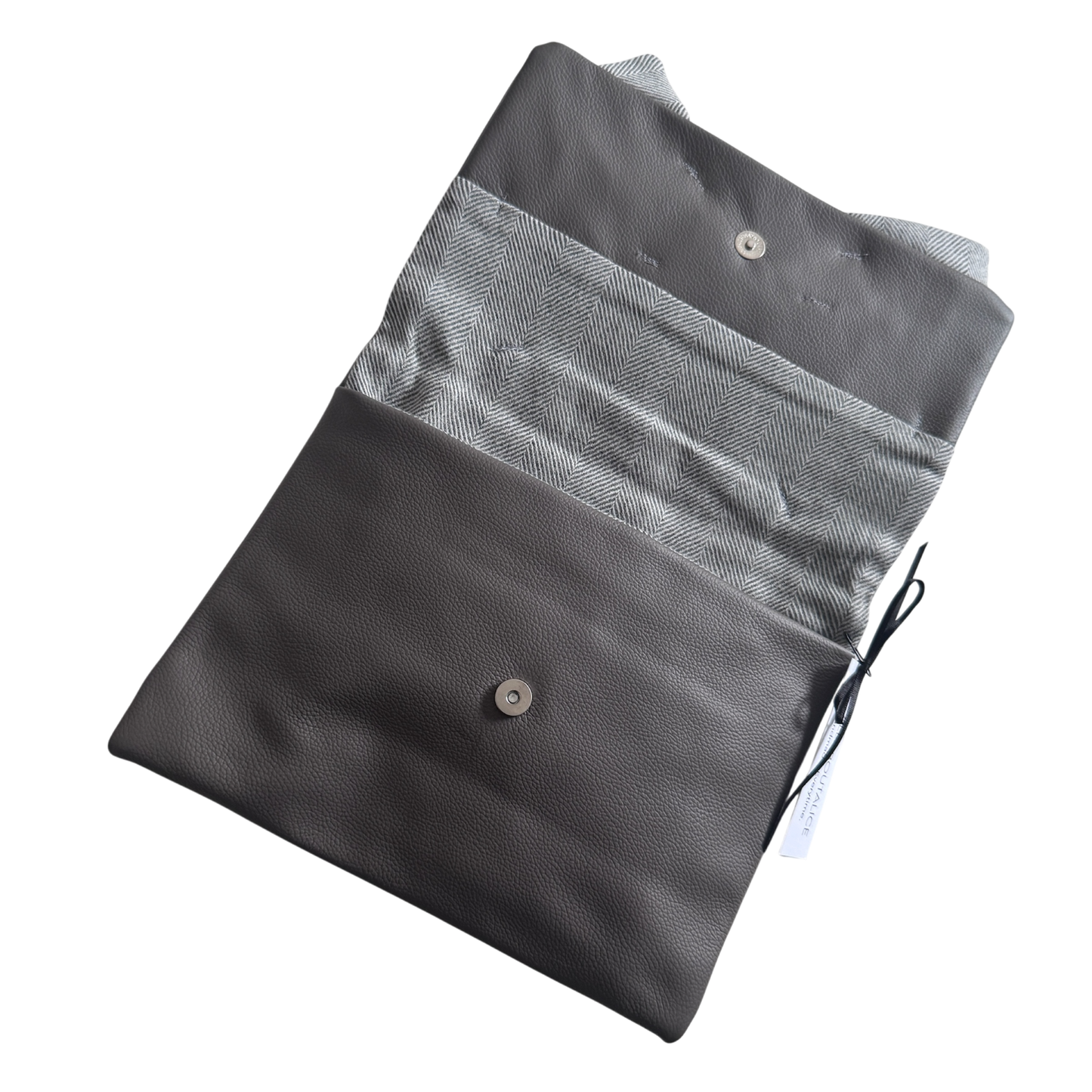 Minnie Leather Clutch Bag | Grey & Herringbone