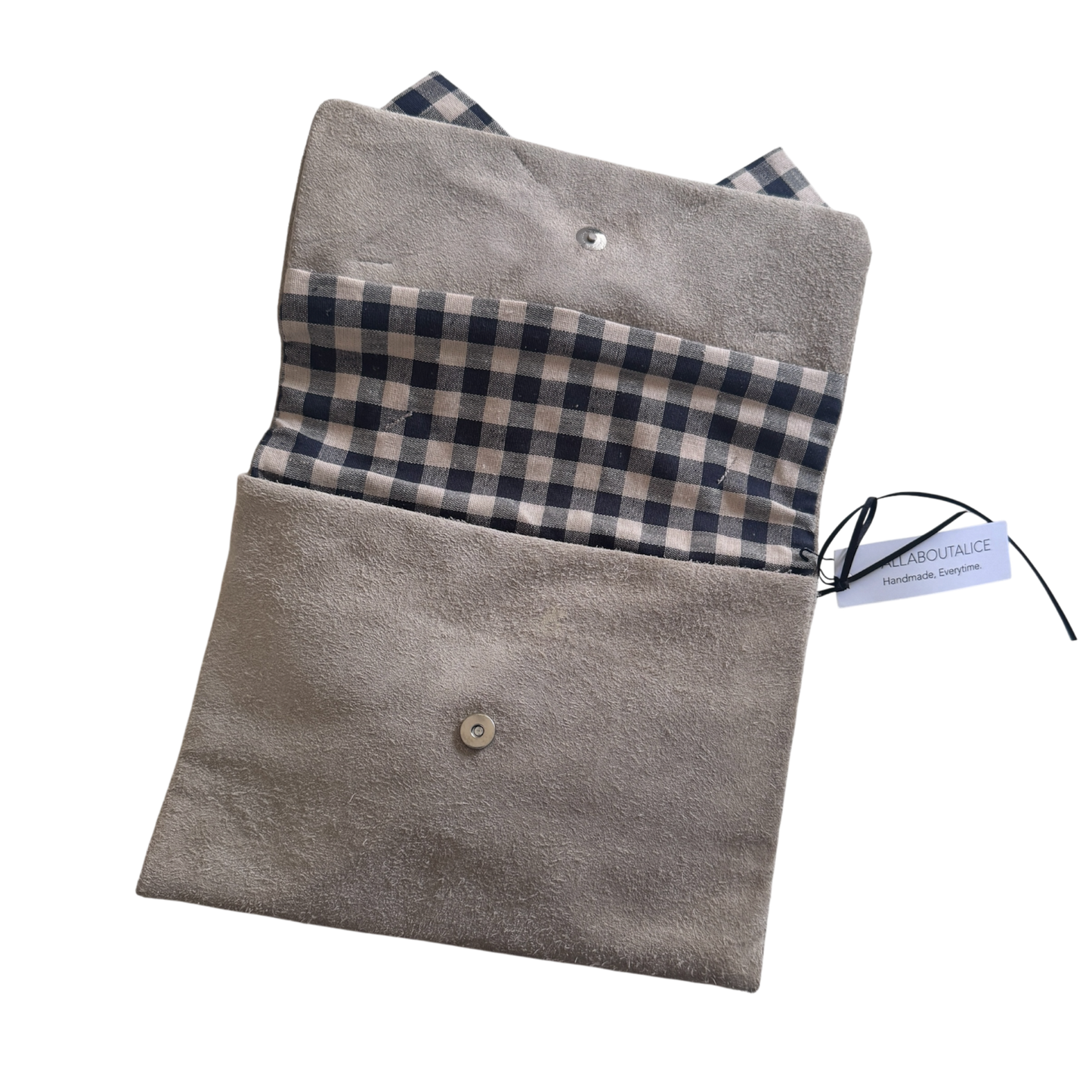 Minnie Suede Clutch Bag | Beige & Gingham
