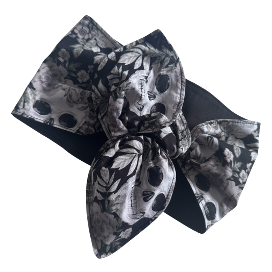 Florence Wired Headband | Black Skull & Floral Cotton Print
