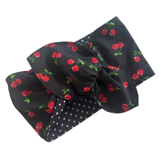 Florence Wired Headband | Cherry & Black Spot