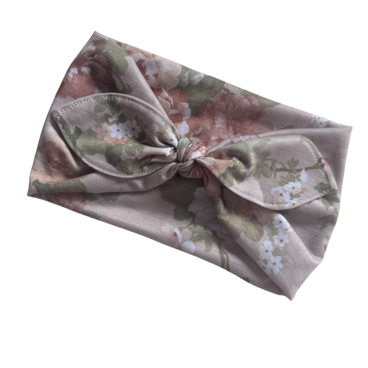 Binky Bunny Ear Headband | Cream Floral Jersey
