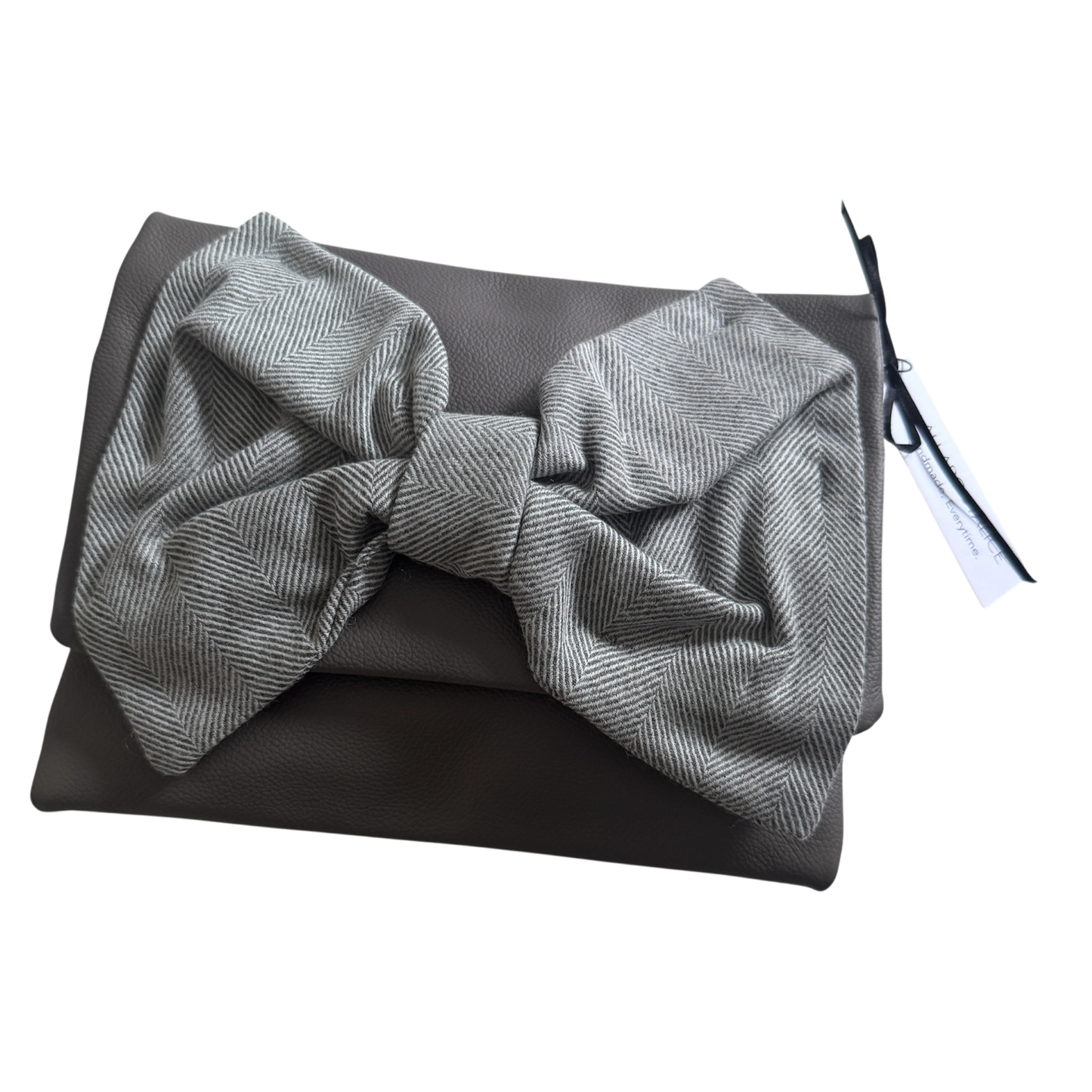 Minnie Leather Clutch Bag | Grey & Herringbone