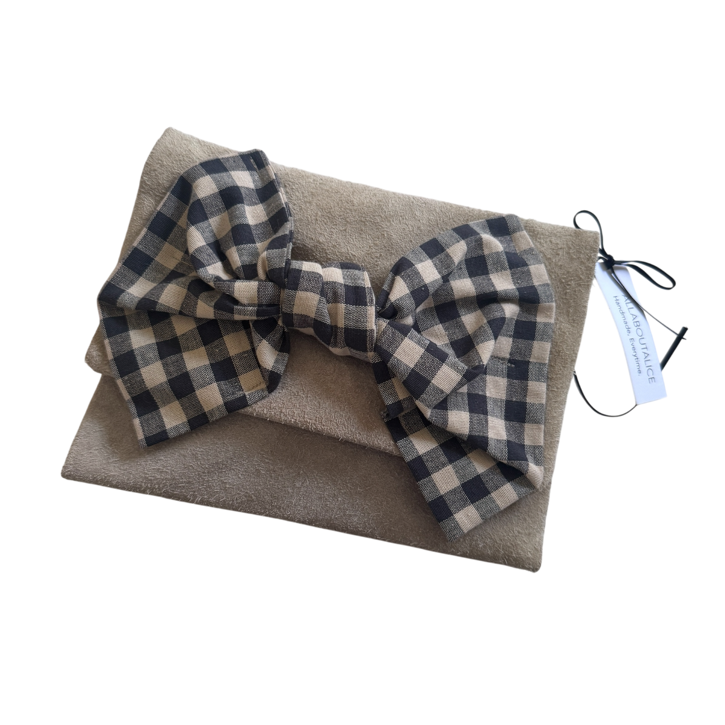Minnie Suede Clutch Bag | Beige & Gingham