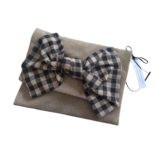 Minnie Suede Clutch Bag | Beige & Gingham