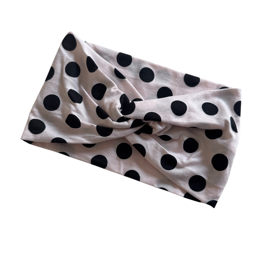 Stretch Knot Headband | Cream/Black Polka dot